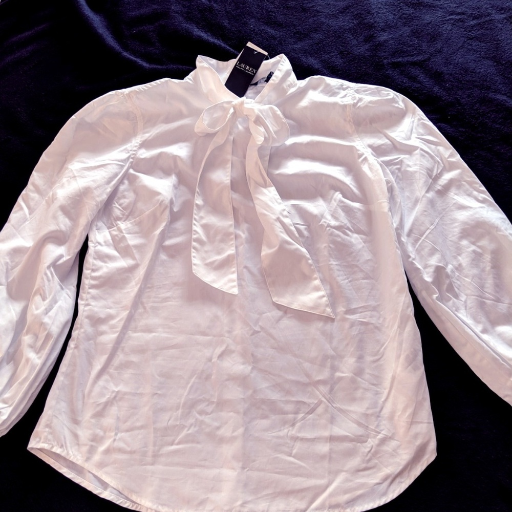 white cotton pussy bow blouse
